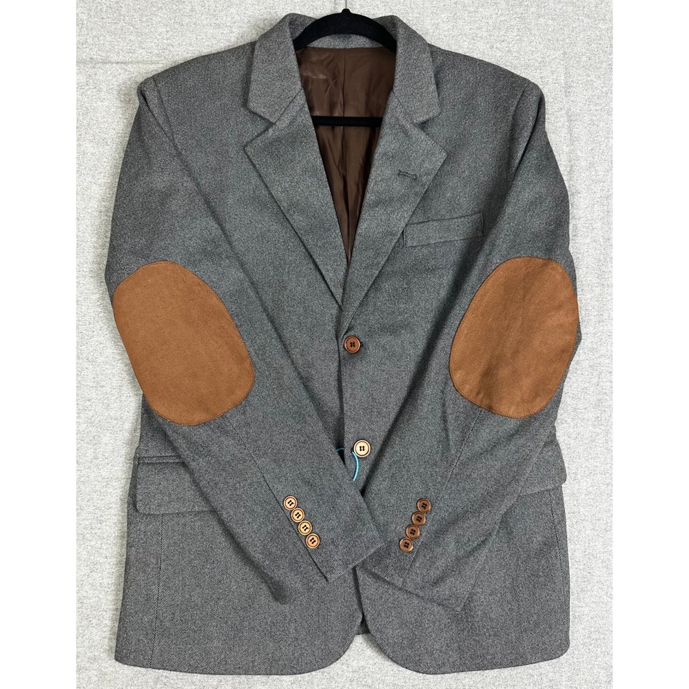 Unbranded Blazer Elbow Patches Mens 40R Small Grey Two Button‎ Sport Coat